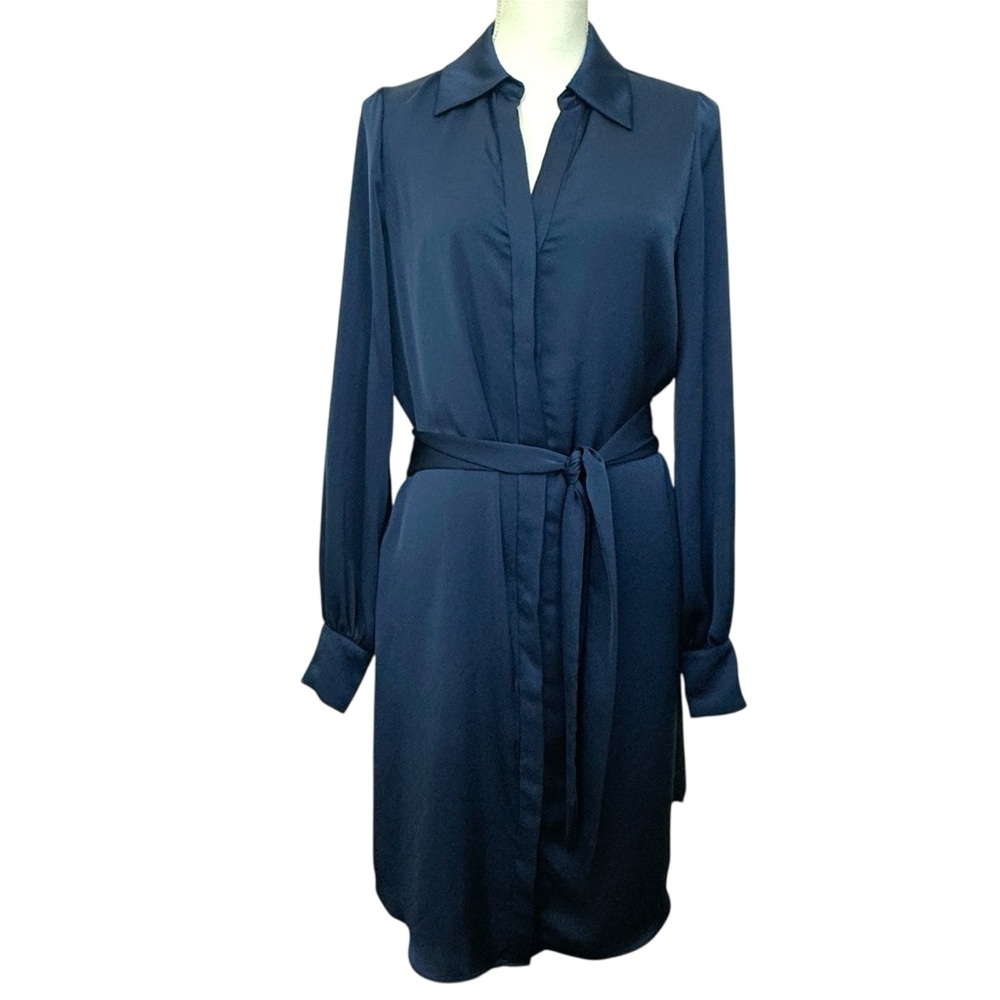 Ramy Brook Ayla Tie Front Shirtdress Navy Blue Size 2 V-Neck Placket Buttons